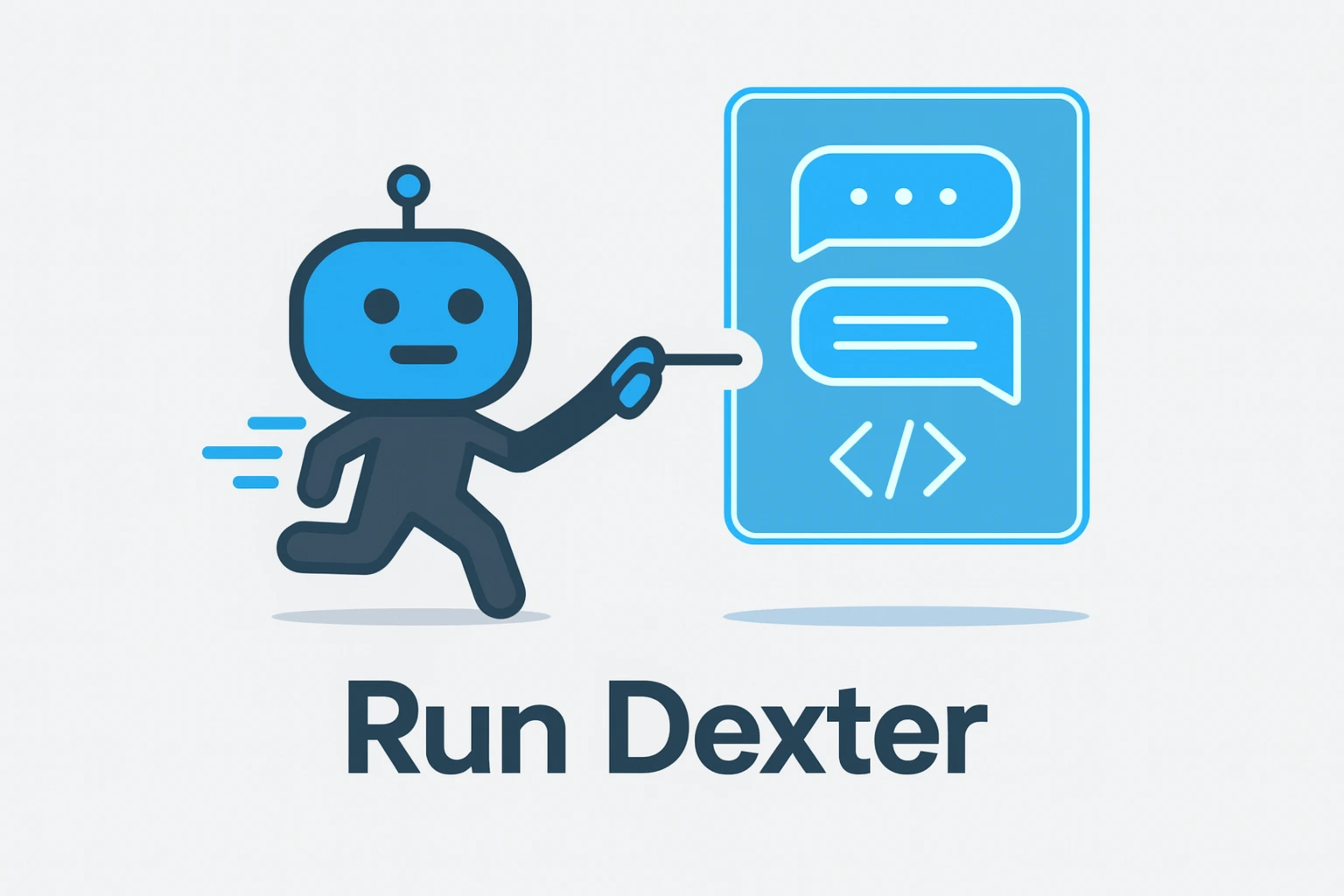 RunDexter mascot pointing at a chatbot interface